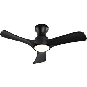 36 Inch Black Ceiling Fans with Lights, Flush Mount Ceiling Fan with Light, Modern Smart Wood Fan Light, 6-Speed Remote Control, Quiet Reversible Motor, Fans for Bedroom Study Room and Garage