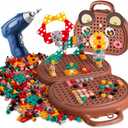 Magic Montessori Play Toolbox with Drill, 203Pcs Magic Montessori Play Toolbox Bear-Themed, 2D/3D Creativity Tool Box Montessori Toys Gift for Age 3-12 Years Old Boys Kids, Girls