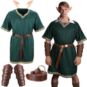 Xtinmee 4 Pcs Mens Renaissance Costume Medieval Costume Viking PU Belt Arm Guards Halloween Warrior Cosplay  (X-Large, Green)