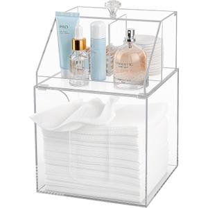 Anyoifax Disposable Facial Towels Storage Compatible with Clean Skin Club Clean Towel XL Double Layer Acrylic Box Cotton Pads Container Qtip Bin Face Towelettes Holder for Bathroom Counter, Clear
