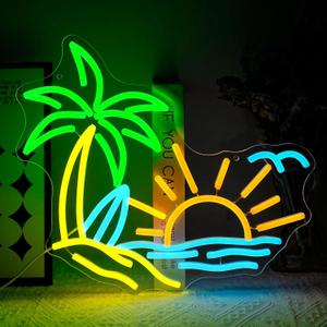 Tropic Neon Sign for Wall Decor Dimmable Coconut Tree Led Light Signs Summer Beach Neon Signs for Hawaii Shop Neon Light for Bar Bedroom Cafe Tiki Bar Party Decoration