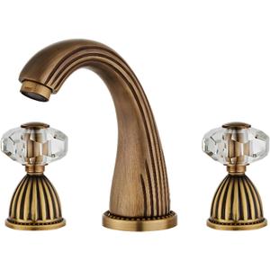 Antique Brass Bathroom Faucet Gold Three Holes Widespread Crystal Handle Bathroom Sink Faucets Retro Vintage Lavatory Vanity Faucet (Type 2 Brass)