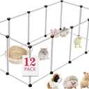 VISCOO 12 Panels Transparent Small Animals Playpen,48" x 24" x 16" Portable Pet Playpen,Plastic Enclosure,Puppy Play Pen for Indoors Outdoor Pet Fence for Guinea Pigs,Bunny,Ferrets,Hamsters,Hedgehogs
