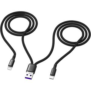 Multi Charging Cable 4FT, 2 in 1 Multiple USB-A to USB Type C + i-Phone,Nylon Cord for Phone 14/13, iPhone 16/15, iPad Pro/Air/Mini,Samsung,Google, Android,Tablets,Black(Only Charging)