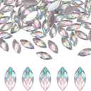 M Meterxity 100-Pack Horse Eye Rhinestone, 15x7mm Acrylic Flat Back Rhinestones Stickers for DIY Craft/Jewelry, Crystal Gems Sticker [White AB]