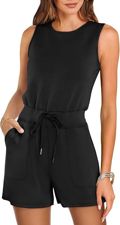 ANRABESS Romper for Women Short Jumpsuit Summer Casual Dressy Sleeveless Outfits Beach Vacation 2025 Trendy One Piece Clothes M