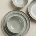 Pokini 24 Pieces Dinnerware Set for 6 with Pasta Bowls, Complete Ceramic Dish Set, Stackable & Glossy Stoneware Plate and Bowl Set for Effortless Everyday Hosting, Gray Green