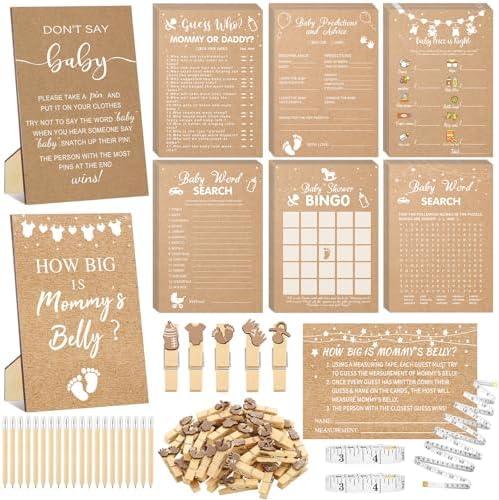 Funnymoom 426 Pcs Kraft Baby Shower Games Set-8 Games, Includes Baby Shower Bingo, Price is Right, Guess Who, Word Scramble, Prediction and Advice, How Big is Mommy's Belly, Don't Say the Words