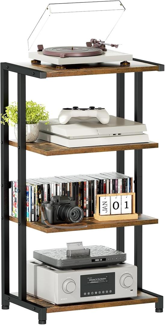 ERYTLLY 4-Tier AV Media Stand - Corner Game Console Shelf and Small Entertainment Stand - Audio Rack for TV, Small Media Console Organizer
