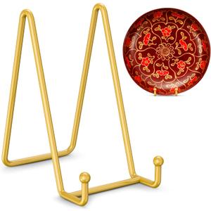 TR-LIFE Plate Stands for Display - 6 Inch Plate Holder Display Stand + Metal Frame Holder Stand for Picture, Decorative Plate, Photo Easel, Tabletop Art (Gold 2 Pack)