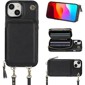 Bocasal Crossbody Wallet Case for iPhone 15, RFID Blocking Leather Purse Case with Card Holder, Protective Handbag Flip Cover with Zipper Wrist Strap Lanyard for Women 5G 6.1 Inch (Pink)