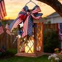 Patriotic Solar Lanterns Outdoor, Waterproof Garden Hanging Lanterns, 13" Patriotic Decorations Outdoor Lantern with Led Flameless Candles, 4th of July Lantern for Porch, Yard, Patio Decor