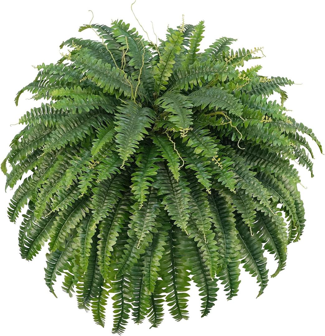FOREST PRINCE 50" Artificial Boston Ferns, Fake Bush Plants, Large Faux Ferns with 96 Fronds for Outdoors Home Decor