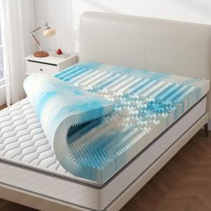 3 Inch 5-Zone Cooling Gel Memory Foam Mattress Topper Full, Pressure Relief for Back & Hip Pain, Soft Reversible Pad for Dorm RV Camping, CertiPUR-US Certified, Blue