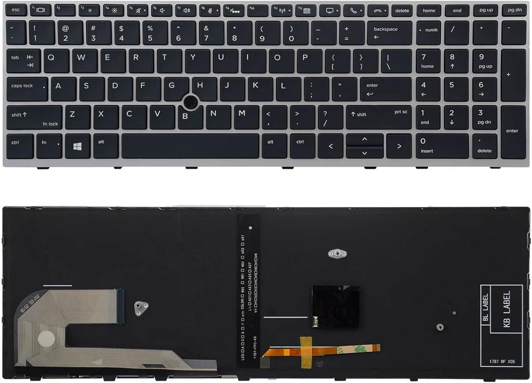 Replacement Keyboard Compatible with HP EliteBook 755 G5 850 G5 855 G5 750 G6 850 G6.Zbook 15u G5 Zbook 15u G6 (Not for Zbook 15 G5) with Silver Frame (with Pointer and Backlight)