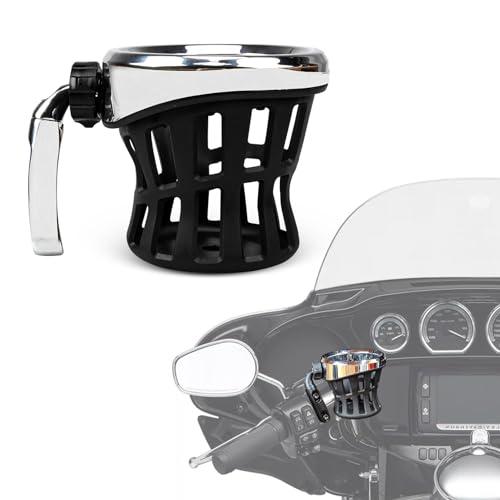 PSLER Motorcycle Drink Cup Holder Handlebar Mount Universal for Dyna Fat Bob Touring Road Glide Street Electra Glide Softail 1996-up Goldwing GL1800 2018-up (Chrome, 85mm)