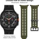 2 Pack Ocean Bands Compatible with Samsung Galaxy Watch Ultra 47mm (2025/2024) Women Men, Adjustable Breathable Silicone Strap for Galaxy Watch Ultra Bands (Black/Army Green)