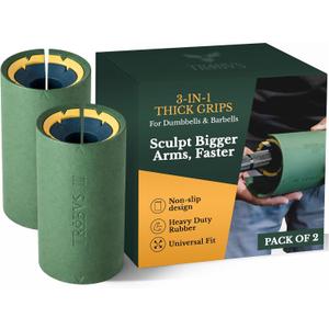 Tribus - Thick Grips for Dumbbells and Barbells, 2.05" & 2.44" Thick Dumbbell Grips for Men and Women, Extreme Arm & Forearm Builder Grip Strength, Barbell Grip for Weight Lifting