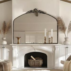 G-LEAF Vintage Baroque Mirror 40"X30",Victorian Antique Farmhouse Mantel Mirror with Black Brush Gold Ornate Metal Frame for Fireplace Entryway Living Room Hallway Bathroom
