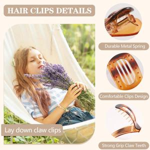 3PCS Flat Hair Clips,French Concord Flat Claw Clips,Curved Lay Down Round Flat Clips for Women Girls,Strong Hold Hair Barrettes for Thick Thin Hair, Assorted
