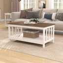ChooChoo Farmhouse Coffee Table, White Living Room Table with Shelf, 40 Inch