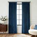 Triple Pinch Pleated Navy Blue Velvet Curtains 102 inch Long Living Room Sliding Door Thermal Insulated Blackout Velvet Drapes Modern Costal Luxury Light Block Long Window Curtain Bedroom Royal Blue