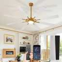 Depuley 66-Inch Ceiling Fan with Light: Modern 8-Blade Brass and White Indoor Outdoor Fans with Remote App Control Dimmable Light - Ultra Quiet DC Motor Reversible 6 Speed Timer