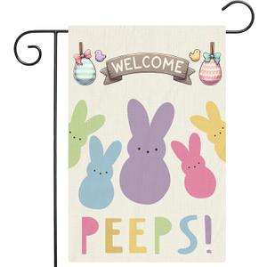 5 x Welcome Easter Garden Flag for Outside 1218, Bunny Banners Spring Garden Flag Double Sided Burlap Yard Flag Outdoor Farmhouse Decoration