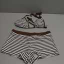 MakeMeChic Women's Bikini with Shorts Boyshort Bikini Set Halter Triangle Tie Backless Y2K Swimsuit (Brown, L)