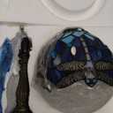 Small Tiffany Lamp Stained Glass Desk Lamp Vintage Tiffany Bedside Table Lamp for Home Living Room Bedroom Nightstand 8X15 Inch (Blue Dragonfly Style)