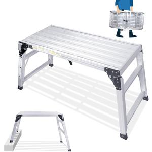 ORIENTOOLS Adjustable Work Platform, (39.4" X 18.5") Portable Folding Aluminum Step Ladder, Scaffolding Platform of Capacity 330 LBS Heavy Duty, 7 Gear Adjustable Height 24 to 35 inches