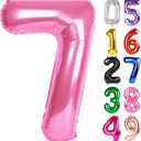 Pink Number 7 Balloon 40 Inch, 7th Birthday Party Decorations for Children, Giant 7 Foil Balloon for Party Supplies