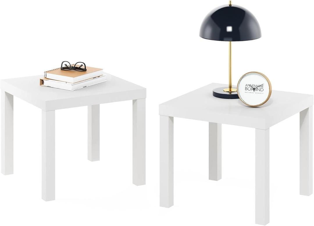 Furinno Classic Homey Square Parsons Side End Table, Set of 2, White, Standard, Set of 2