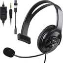 Wired Single Ear Headset with 3.5mm Jack & USB-C & USB-A Adapter for PS5, PS4, Xbox, Switch, PC, iPhone, iPad, Android - Unilateral Mono Headphone for Gaming, Call Center, Remote Work, Online Classes