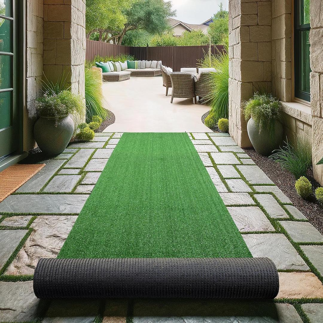 Ottomanson Artificial Grass Turf 2'7" x 9' Indoor Outdoor Faux Grass Rug with Drainage Holes, Customizable with Extra Long Size Options, Perfect for Patio Lawn Balcony Weddings Photoshoot Backdrop (Low Pile - Grass Green)