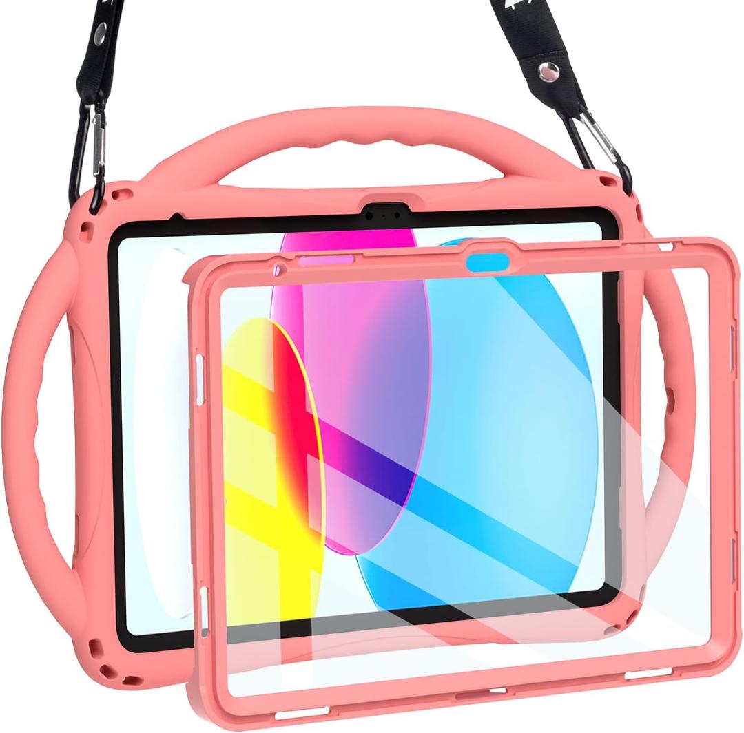 TOPESCT Kids Case for 11" iPad (A16) 11th Gen 2025,10.9" iPad 10th Gen 2022 - Made of Kid-Friendly Silicone, with Built-in Screen Protector, Shockproof Handle Stand Case (Pink)