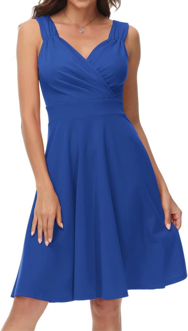 GRACE KARIN Women's Sleeveless Wrap V-Neck A-line Bridesmaid Cocktail Party Dress (Blue), Large