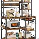 SUPERJARE Large Bakers Rack with Power Outlets, 6-Tier Microwave Stand, Coffee Bar with 12 S-Shaped Hooks, Kitchen Shelf with Wire Basket, 39.4 x 14.6 x 66.9 Inches, Rustic Brown