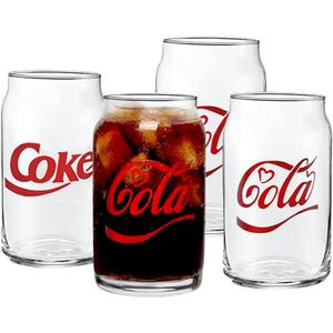 Greefun 4 Pack Can Shape Coke Glass Cups, Updating 16oz Coca Cola Drinking Glassware