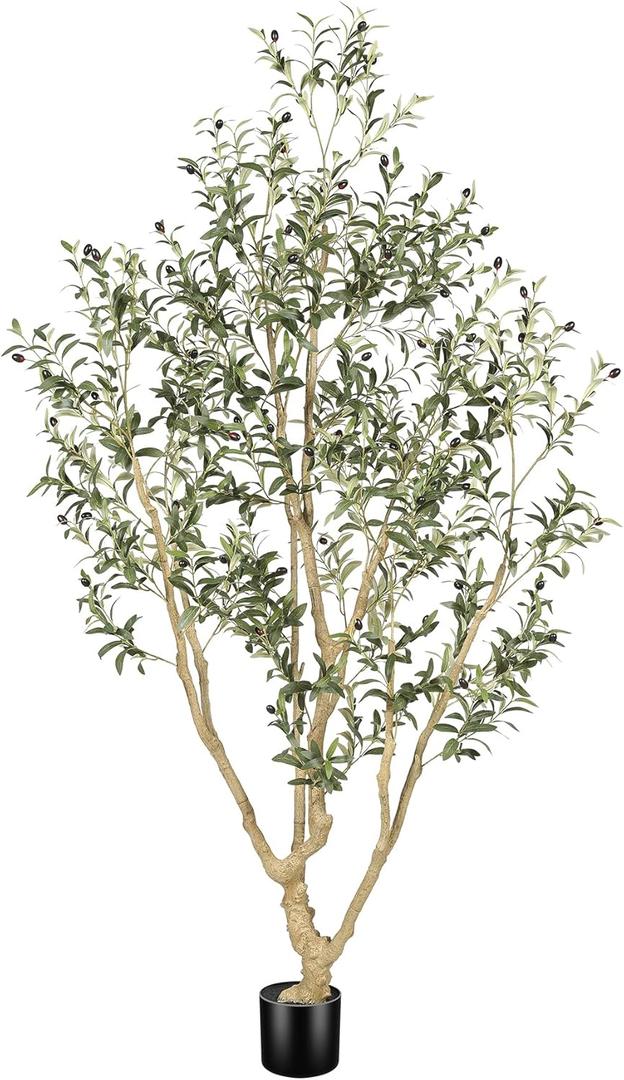 LYERSE Olive Trees Artificial Indoor - Faux Olive Tree 7ft with Olive Branches and Lifelike Fruits - Fake Olive Tree 7 Feet for Modern Home Office House Living Room Decor Indoor