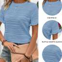 Samefar Womens Crewneck Texture Ruffle Shorts Sleeve Shirts Casual Loose Flowy Tee Tops Blouses Fashion Outfits Trendy (Blue, M)