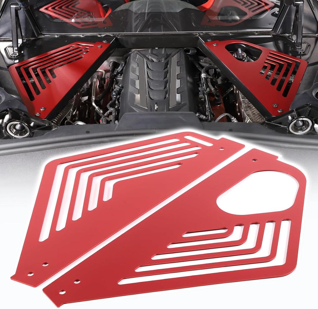 Aluminum Alloy Rear Engine Covers Left Right Engine Case Guards Protector Splash Shield Compatible with Chevrolet Corvette C8 2020-2023, Engine Bay Panel Cover, C8 Accessories 2PCS (red)