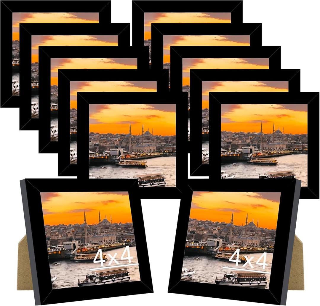 12 Packs 4x4 Picture Frames, Lightweight 4 by 4 Frames Bulk Set of 12 Collage Wall Decor Photo Frames Set for Wall and Tabletop, Black