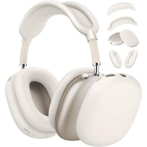 [4 in 1] Case for Airpods Max Headphones, Ear Pad Case Covers/Ear Cups Covers/Headband Cover for AirPods Max (2024/2020)(USB-C/Lightning), Accessories Silicone Cover for Apple Airpod Max, (Stone)