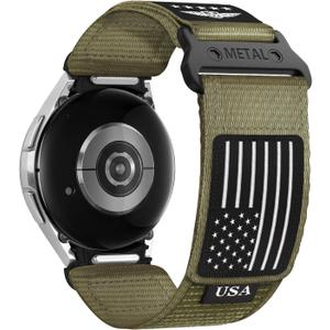 Rugged Nylon Band for Samsung Galaxy Watch 6 Classic 47mm 43mm/5 Pro 45mm/Watch 7 FE 6 5 4 44mm 40mm/4 Classic 46mm 42mm,One Click Attachment,No Gap Fabric Sport Band Adjustable Strap for Men Women,S (Large(165-190mm), ArmyGreen)