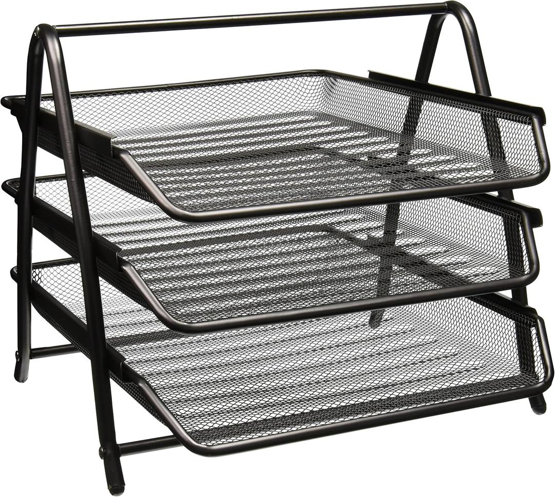 Greenco 3-Tier Mesh Letter Tray Desk Organizer - Document, Paper Holder for Office - Black