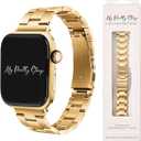 My Pretty Strap Classic Vogue Band Compatible with Apple WATCH SE Series 9 8 7 6 5 4 3 2 1, 38MM / 40MM / 41MM, Stainless Steel Metal Gold for Women