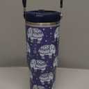 30oz Elephant Tumbler with Handle and Flip Straw, Stainless Steel Insulated Cup, Travel Coffee Mug Water Bottle, Birthday Mothers Day Chritmas Gifts for Women Animal Lovers