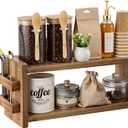 Solid Wood Coffee and Matcha Station Organizer for Home Kitchen Office Countertop - 2 Tier Shelf Organizer with Straw Holder for Matcha, Pods, Sugar, Tea, Cups, Stirrers, Mugs Storage