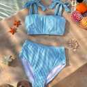 Herseas Women's Tie Shoulder Bikini Sets 2 Piece Striped Swimsuits High Waisted Bathing Suits (XL)
